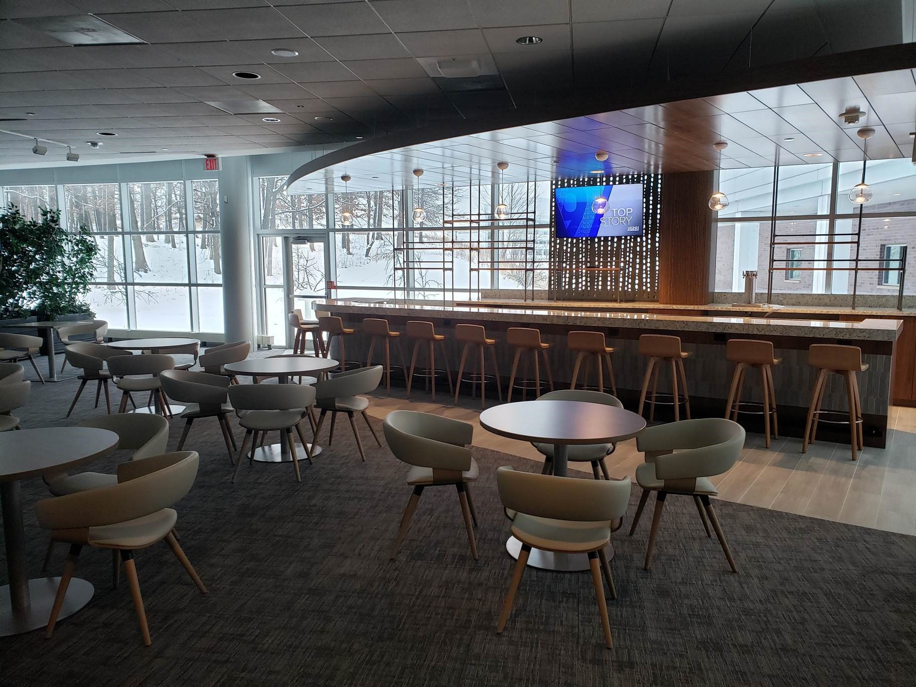 Interior photo of tables and chairs inside Argonne Guest House restaurant 